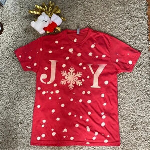 🌟Bleached🌟Next Level Christmas Red Joy Design Holiday Tshirt Size Large